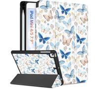 Wazzasoft for iPad mini 4/5 Case, for iPad mini 5th/4th Generation Cases Women Cute Girls Folio Cover Butterfly Girly Kawaii Teens Aesthetic with Pencil Holder for Apple iPad 5/4 Mini Case 7.9 Inch