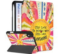 Wazzasoft for iPad Mini 7 Case - for iPad Mini 6th/7th Generation Cases Women Girls Cute Folio Cover Girly Flower Rainbow Design Pencil Holder for Apple Mini 6 2021/Mini 7 A17 Pro 2024 Case 8.3 Inch