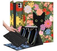 Wazzasoft for iPad Pro 11 inch Case 2024 M4 with Keyboard - Pencil Holder Folio Tablet Cover Women Girl Cute Kawaii Cat Flower Unique Design for Apple Pro 11 A2925 A2926 A3007