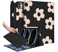 Wazzasoft for iPad Pro 11 inch Case with Keyboard M4 - Pencil Holder Folio Women Girls Cute Kawaii Unique Design for Apple Tablet Cover Pro 11 2024, Black Flower