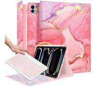 Wazzasoft for iPad Pro 11 inch Case with Keyboard M4 - Pencil Holder Folio Women Girls Cute Kawaii Unique Design for Apple Tablet Cover Pro 11 2024, Pink Marble