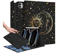 Wazzasoft for iPad Pro 11 inch Case with Keyboard M4 - Pencil Holder Folio Women Girls Cute Kawaii Unique Design for Apple Tablet Cover Pro 11 2024, Sun and Moon