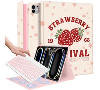Wazzasoft for iPad Pro 13 inch Case 2024 M4 with Keyboard - Pencil Holder Folio Tablet Cover Women Girl Cute Strawberry Kawaii Unique Design for Apple Pro 13 A2925 A2926 A3007