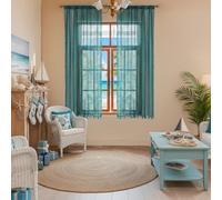 WAZZIO Boho Lace Curtains 63 Inches 2 Panel,Light Filtering Privacy Tassel & Geometry Crochet Semi Sheer Curtain Drapes for Bedroom Living Dining Room,Rod Pocket & Tassel,Coastal Style,Teal