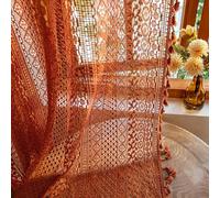 WAZZIO Boho Lace Curtains 96 Inches 2 Panel,Light Filtering Privacy Tassel & Geometry Crochet Semi Sheer Curtain Drapes for Bedroom Living Dining Room,Rod Pocket & Tassel,Full Decor,Burnt Orange