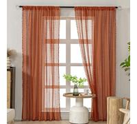 WAZZIO Burnt Orange Sheer Curtains 84 Inches Long Rod Pocket Cotton Crochet Lace Boho Curtains 2 Panel Rustic Rust Light Filtering Terracotta Fall Curtains for Bedroom Living Room Drapes,Pumpkin