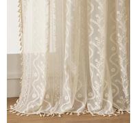 WAZZIO Light Beige Antique Lace Curtains 80 Inch - French Country Sheer Drapes, Floral Pattern Light Filtering, Semi Sheer Privacy (Set of 2, W52 xL80)