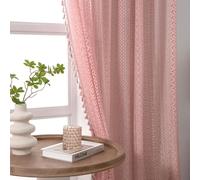 WAZZIO Light Pink Curtains 2 Panels 84 Inches Long Cotton Crochet Lace Sheer Curtain Cute Soft Baby Pink Curtains for Girls Room Nursery Living Room,Rod Pocket Tassel Semi Sheer Drapes,Dusty Grey Pink