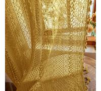 WAZZIO Pale Yellow Sheer Curtains 63 Inch Length,Rod Pocket Semi Sheer Privacy Cotton Blend Crochet Lace Curtain Vintage Bright Color Striped Tassel Mesh Curtains & Drapes for Bedroom Dining Room