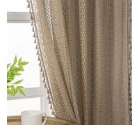 WAZZIO Taupe Boho Curtains - 63 Inch Length, 2 Panels, Cotton Blend Crochet Lace, Rod Pocket, Light Filtering, Semi Sheer, Nude Neutral, for Living Room, Dining Room, Tan