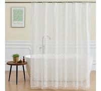 WAZZIO White Lace Shower Curtain - Vintage Pretty Flower Sheer Shower Curtains with 12 Plastic Hooks, Elegant Decorative Tassel Bath Curtains for Bathroom, 72 x 72 Inch, 1 Piece