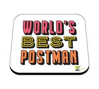 WB011 World's Best Postman MDF Wooden Coaster by Kruzroyal | Gift for Postman| Unique Novelty Present | 9cm x 9cm | Coffee Tea MDF Wooden Coaster