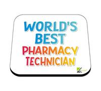 WB075 World's Best Pharmacy Technician MDF Wooden Coaster by Kruzroyal | Gift for Pharmacy Technician | Unique Novelty Present | 9cm x 9cm | Coffee Tea MDF Wooden Coaster