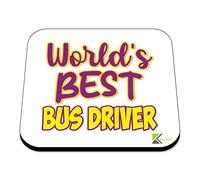 WB078 World's Best Bus Driver MDF Wooden Coaster by Kruzroyal | Gift for Bus Driver | Unique Novelty Present | 9cm x 9cm | Coffee Tea MDF Wooden Coaster