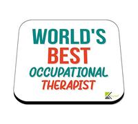 WB092 World's Best Occupational Therapist MDF Wooden Coaster by Kruzroyal | Gift for Occupational Therapist | Unique Novelty Present | 9cm x 9cm | Coffee Tea MDF Wooden Coaster