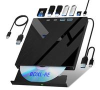 Wbacon 7 in 1 External Blu Ray Drive, External Blueray/DVD Drive for PC with SD/TF Port Blu Ray Burner, Support 100G Disc R/W for PC External Blu Ray Drive for Windows Linux MacOS Laptop Desktop