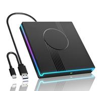 Wbacon RGB External CD/DVD Drive for Laptop, External CD Drive USB 3.0 Type-C Portable DVD Player, CD Burner +/-RW Optical Drive, Slim CD ROM External Drive for Laptop Desktop PC Windows Mac (Black)