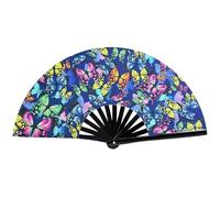 Wbaioluy Rave Hand Fan Glow-in-the-Dark Butterfly Pattern Rave Fans for Men Women Bamboo Folding Hand Fan for EDM, Music Festival, Club, Party