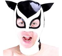WBAODAN Black Latex Hood Rubber Mask Back Zipper Handmade Breathable Nostrils Head Cover Cosplay(Size:S-53CM)
