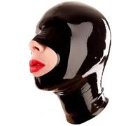 WBAODAN Black Latex Hood Rubber Mask Back Zipper Party Head Cover with Eye Mouth Holes Handmade(Size:XS-48.5CM)
