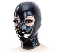 WBAODAN Bondage Black Latex Hood Rubber Mask Back Zipper for Halloween Cosplay Party Costume Headwear(Size:L-60CM)