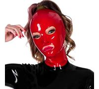 WBAODAN Handmade Red Adult Latex Hood Face Mask with Back Zipper for Halloween Party Club Costume Dance with Ponytail(Size:XS-60CM)