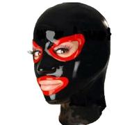 WBAODAN Latex Mask Rubber Hood Halloween Party Mask Black And Red With Back Zipper For Club Wear Costumes Ball Cosplay Adult Headdress(Size:M-65CM)