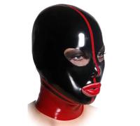 WBAODAN Latex Mask Rubber Hood Halloween Party Mask Black and Red with Back Zipper for Cosplay(Size:L-68CM)