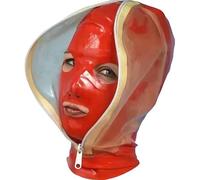 WBAODAN Red Latex Head Cover Rubber Hood Mask Handmade Back Zipper for Cosplay Party Club Wear Role Play(Size:L-60CM)