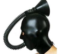 WBAODAN Rubber Horn Black Latex Mask Hood for Party Costume Hooded Role Play Handmade with Eyes and Breathing Port(Size:XL-64CM)
