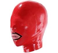 WBAODAN Sexy Adult Latex Hood Red Latex Rubber Mask Suitable for Halloween Club Role Playing with Exposed Mouth and Nose(Size:XL-64CM)