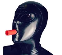 WBAODAN Sexy Hood Latex Mask Open Mesh for Role Playing Rubber Mask with Breathing Tube Back Zipper(Size:M-65CM)