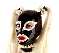 WBAODAN Sexy Latex Head Cover Mask Rubber Hood with Ponytail Wig Fetish BDSM for Halloween Party Club Wear Costumes(Size:L-60CM)