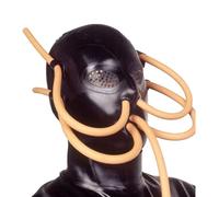 WBAODAN Sexy Latex Hood with Breathing Port Adult Rubber Mask with Rubber Hose for Role Play Costumes(Size:M-65CM)