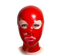 WBAODAN Sexy Red Latex Hood Halloween Party Latex Mask with Zipper for Role Play Cosplay Showing Eyes and Mouth(Size:S-63CM)