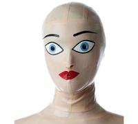 WBAODAN White Latex Hood Mask with Zipper Rubber Head Cover Sexy Halloween Cosplay Role Play Accessories(Size:S-53CM)