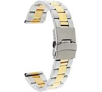 WBASOZMO 18mm 20mm 22mm Stainless Steel Watchband Curved End Strap Butterfly Buckle Belt Wrist Bracelet Black Rose Gold Silver + Tool Watch Strap(22mm,Silver Gold)
