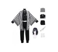 WBASOZMO Anime Cosplay Costume for Iguro Obanai Outfit Halloween Party Kimono Stripe Uniform with Wig (L)