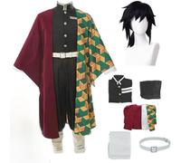 WBASOZMO Anime Cosplay Costume for Tomioka Giyuu Outfit Halloween Party Kimono Uniform with Wig (XL)
