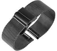 WBASOZMO Black/Silver/Rose Golden 18mm/20mm/22mm Watch Band Mesh Stainless Steel Strap Fold Over Clasp Watches Replacement Bracelet Watch Strap(18mm,Schwarz)