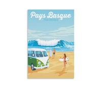 WBBART Basque Country Spain Surf Van Vintage Travel Poster Canvas Art Picture Wall Decor Art Painting Posters Modern Family Decorative Posters 20x30inch(50x75cm)