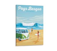 WBBART Basque Country Spain Surf Van Vintage Travel Poster Canvas Art Picture Wall Decor Art Painting Posters Modern Family Decorative Posters 16x24inch(40x60cm)