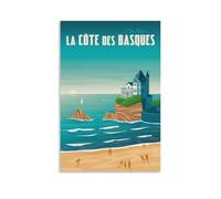 WBBART Biarritz France Basque Coast Vintage Travel Poster Canvas Art Picture Wall Decor Art Painting Posters Modern Family Decorative Posters 24x36inch(60x90cm)