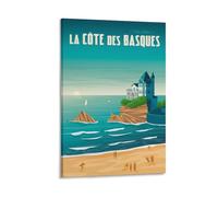 WBBART Biarritz France Basque Coast Vintage Travel Poster Canvas Art Picture Wall Decor Art Painting Posters Modern Family Decorative Posters 20x30inch(50x75cm)