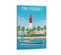 WBBART Cap Ferret Lighthouse Arcachon Basin France Vintage Travel Poster Canvas Art Picture Wall Decor Art Painting Posters Modern Family Decorative Posters 16x24inch(40x60cm)