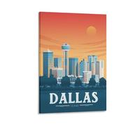 WBBART Dallas Texas Skyline Vintage Travel Poster Canvas Art Picture Wall Decor Art Painting Posters Modern Family Decorative Posters 20x30inch(50x75cm)