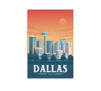 WBBART Dallas Texas Skyline Vintage Travel Poster Canvas Art Picture Wall Decor Art Painting Posters Modern Family Decorative Posters 16x24inch(40x60cm)