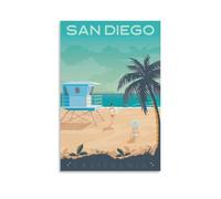 WBBART San Diego California Beach Vintage Travel Poster Canvas Art Picture Wall Decor Art Painting Posters Modern Family Decorative Posters 12x18inch(30x45cm)