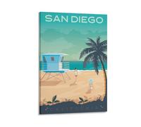 WBBART San Diego California Beach Vintage Travel Poster Canvas Art Picture Wall Decor Art Painting Posters Modern Family Decorative Posters 24x36inch(60x90cm)
