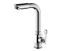 WBBAYDRFR Modern Chrome Solid Brass Mixer for Kitchen Single Cold Water Tap with 360°Rotatable Spout Lever Hole Above Counter Stand-Mounted Basin Faucet
